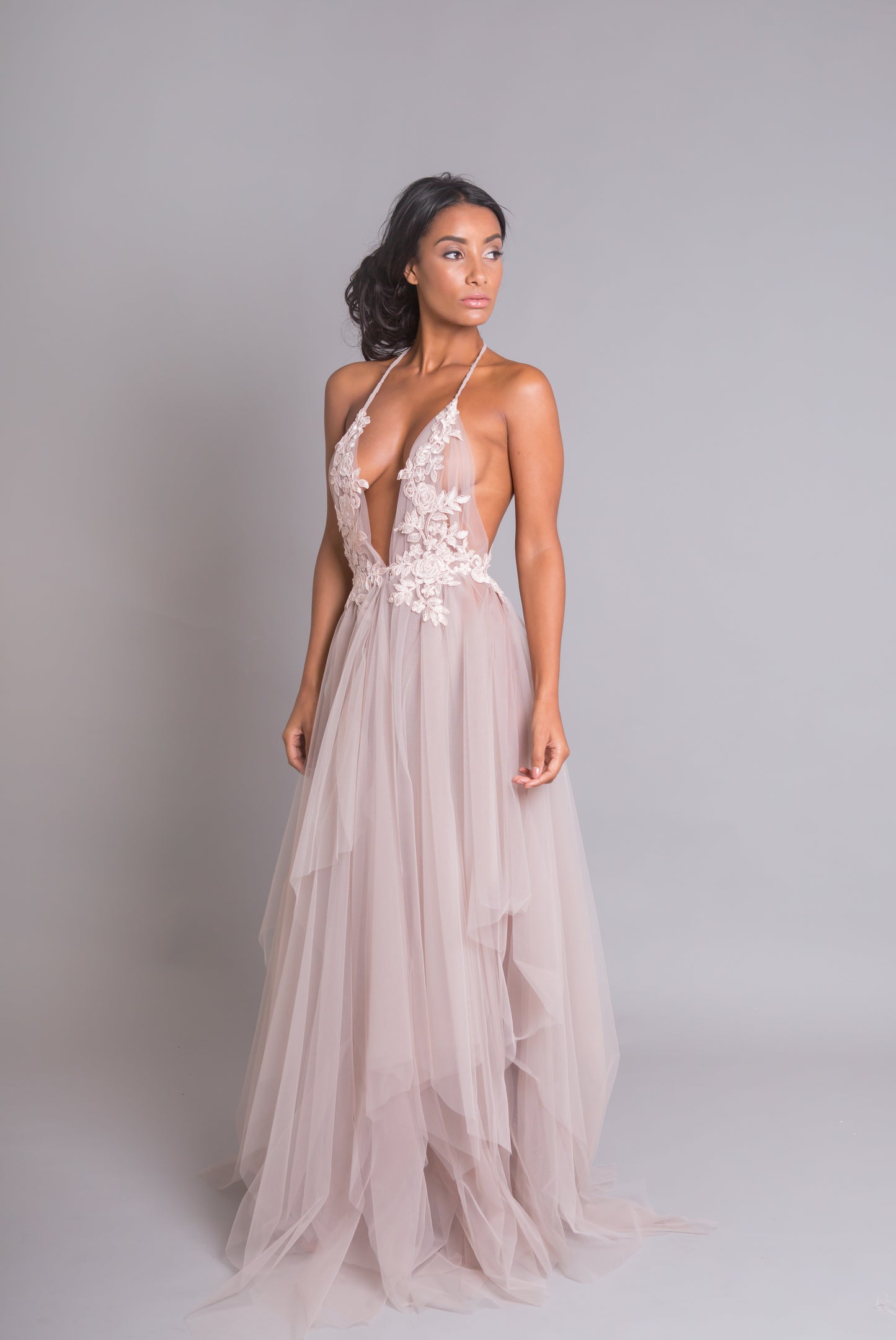 Pink blush appliqué tulle Gown
