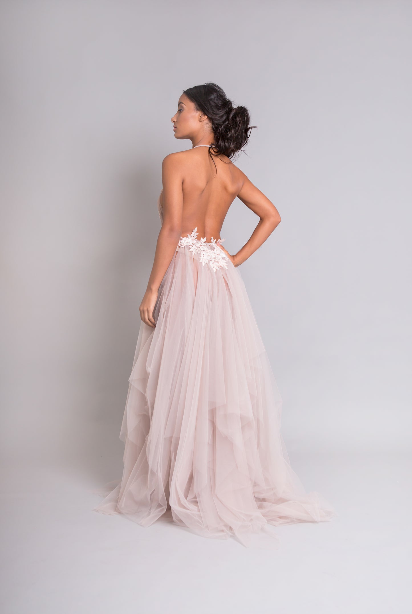Pink blush appliqué tulle Gown