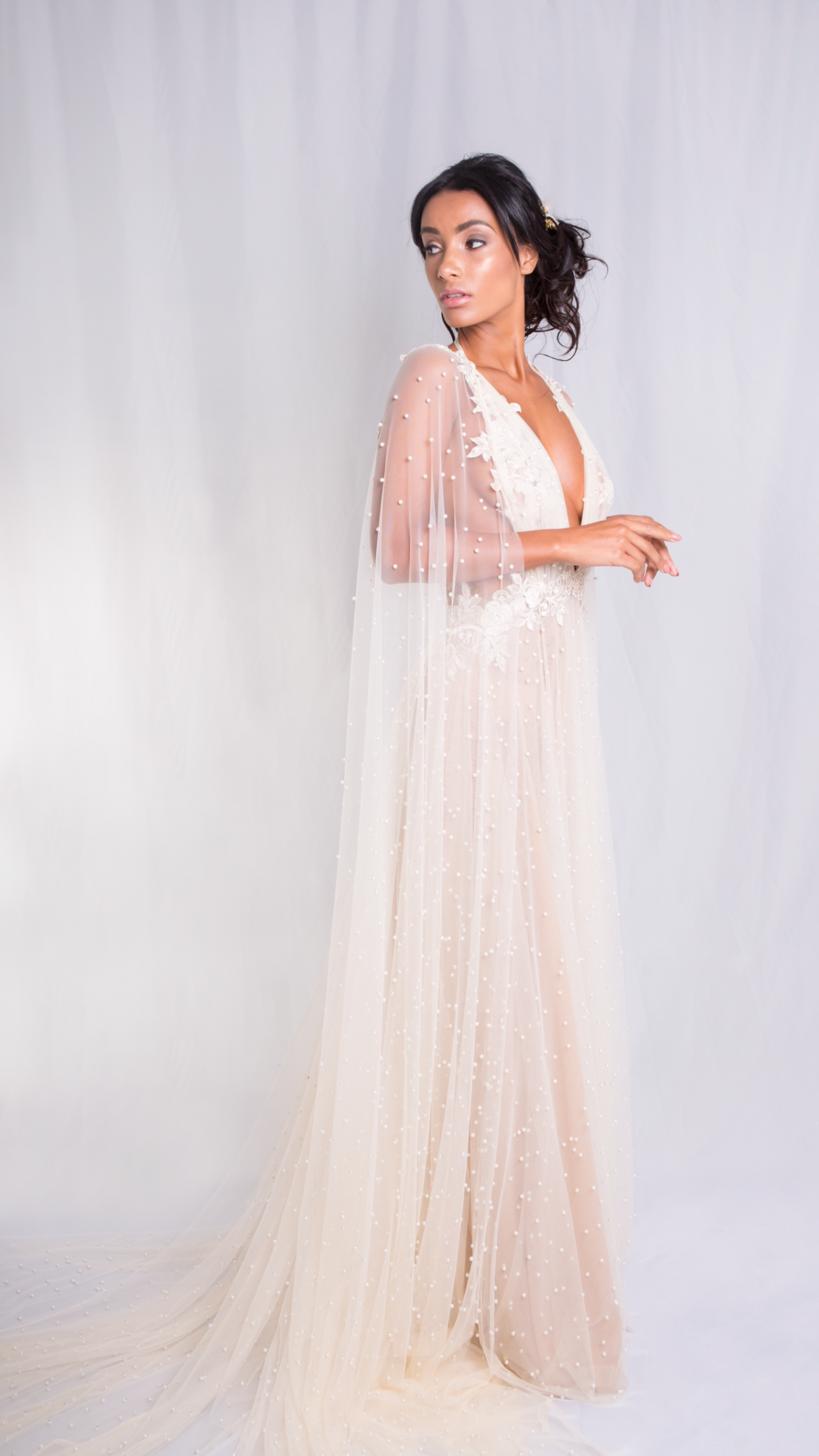 Pearl embellished tulle dress