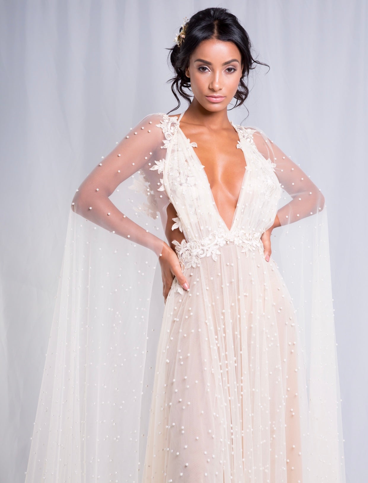Pearl embellished tulle dress