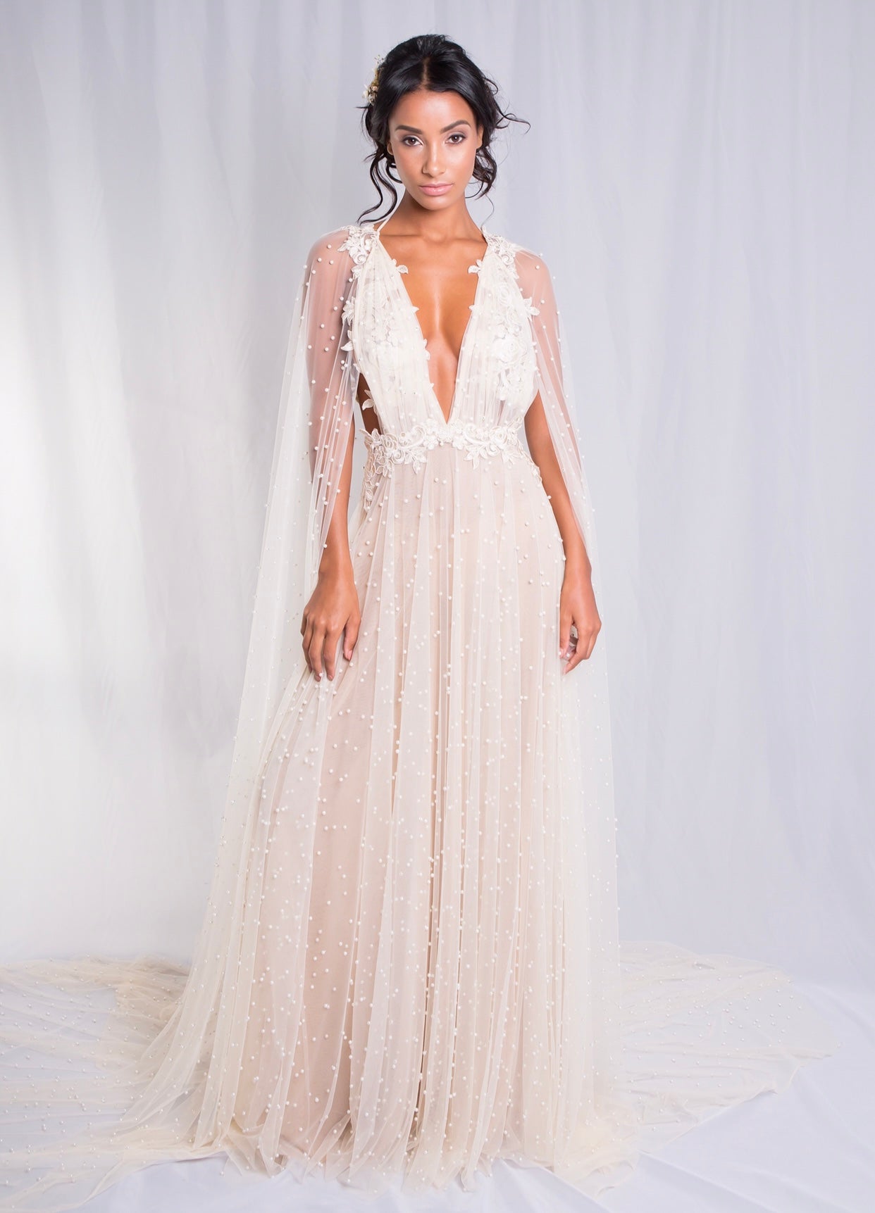 Pearl embellished tulle dress