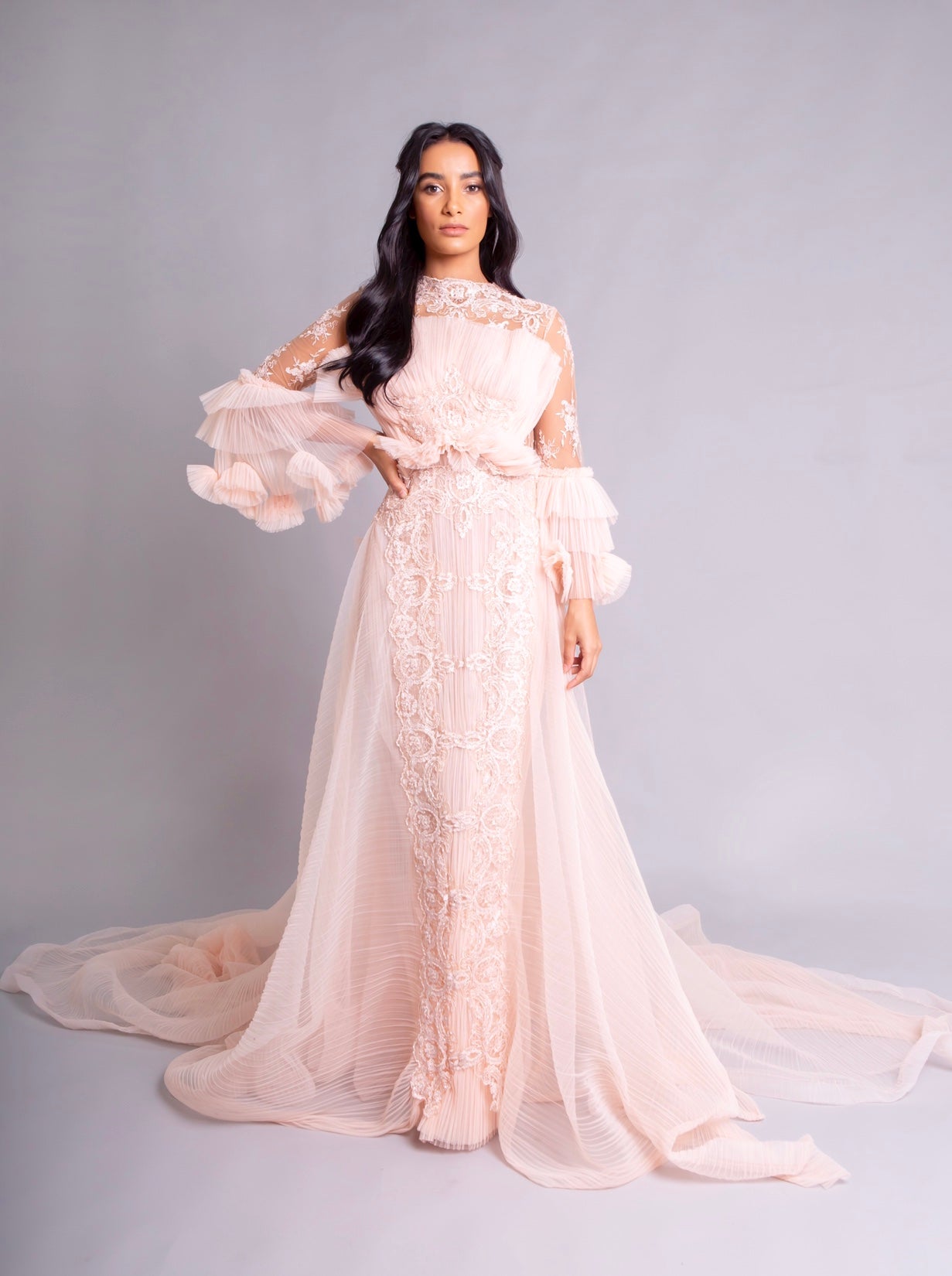 Pink Blush Pleated tulle Gown