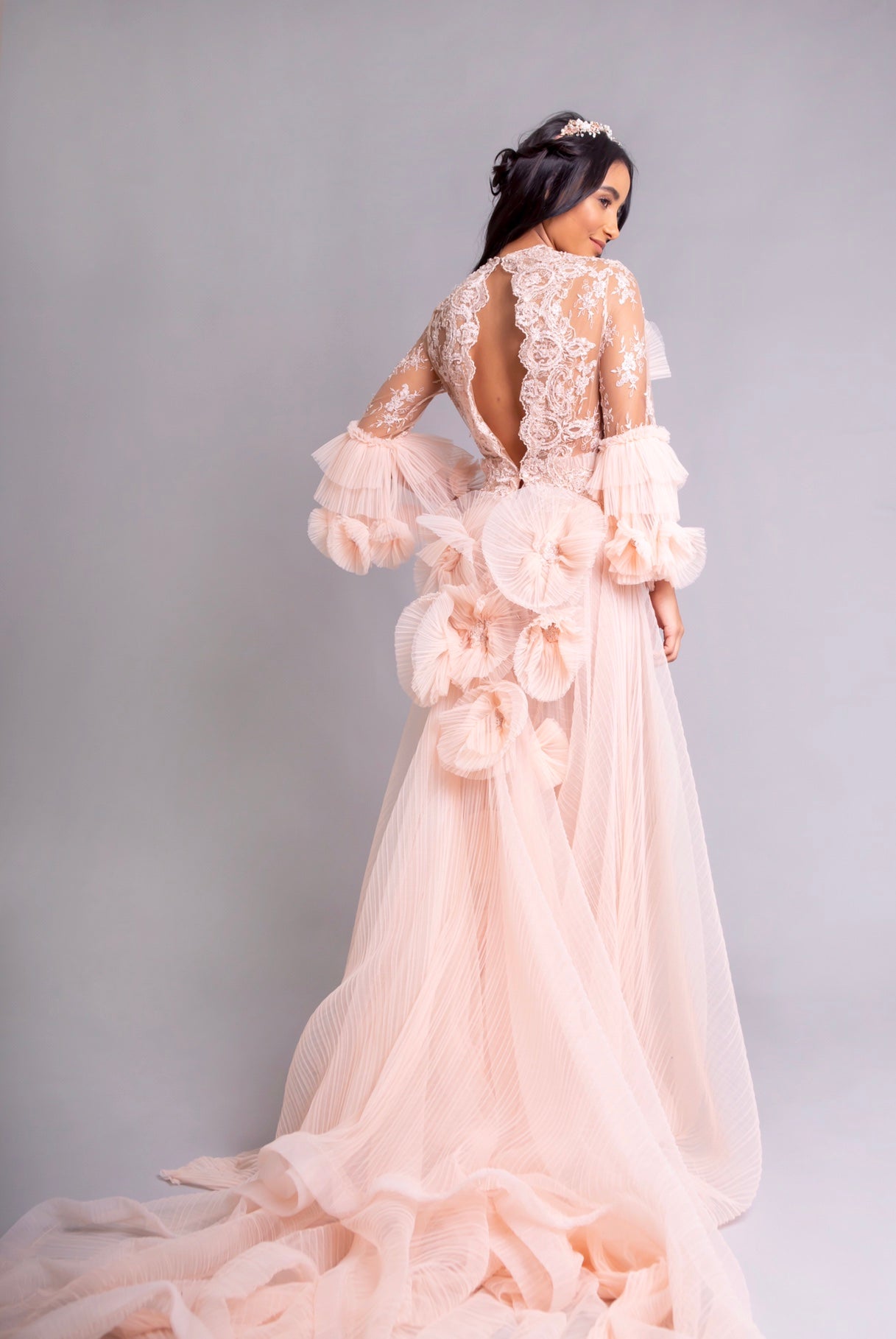 Pink Blush Pleated tulle Gown