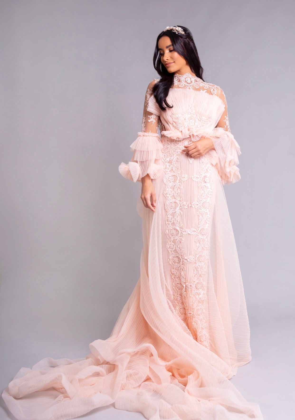 Pink Blush Pleated tulle Gown