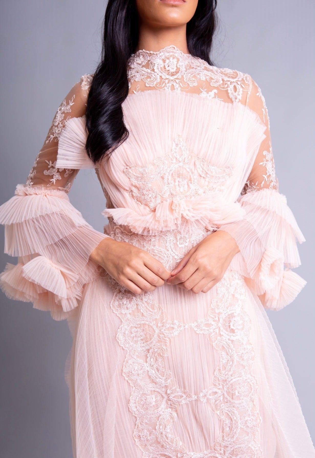 Pink Blush Pleated tulle Gown