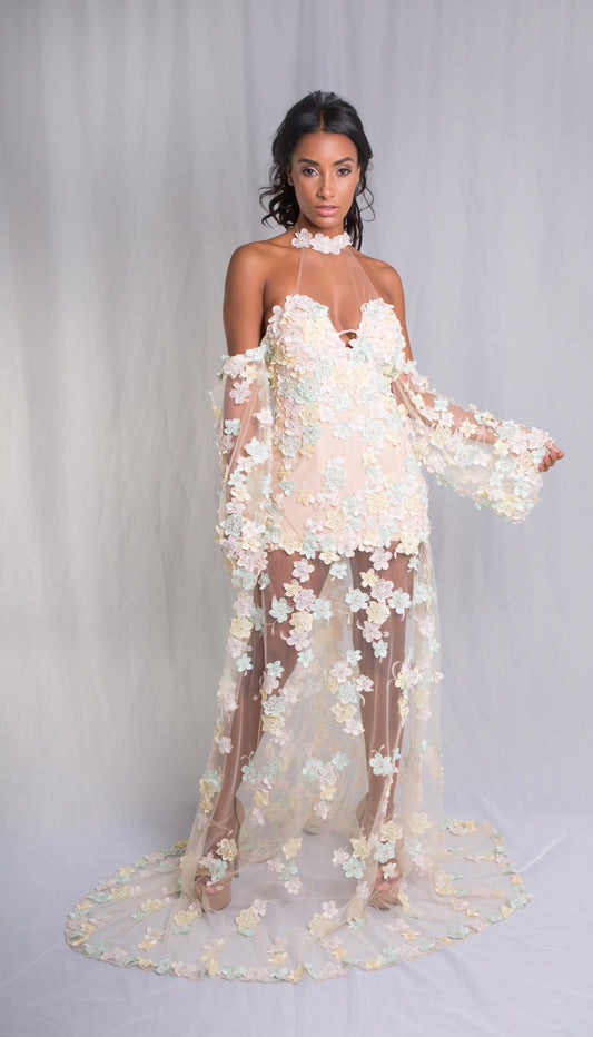 Pastel Flower appliqué Gown